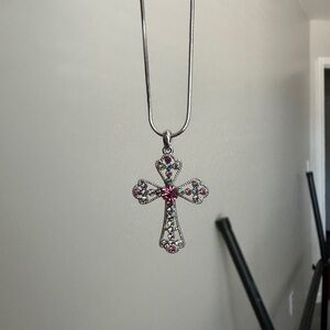 silver multicolor cross necklace